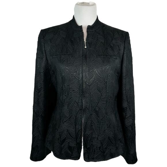 HOBBS Marilyn Anselm Black Textured Jacquard Zip Front Jacket Women’s Size 10 - Picture 1 of 13